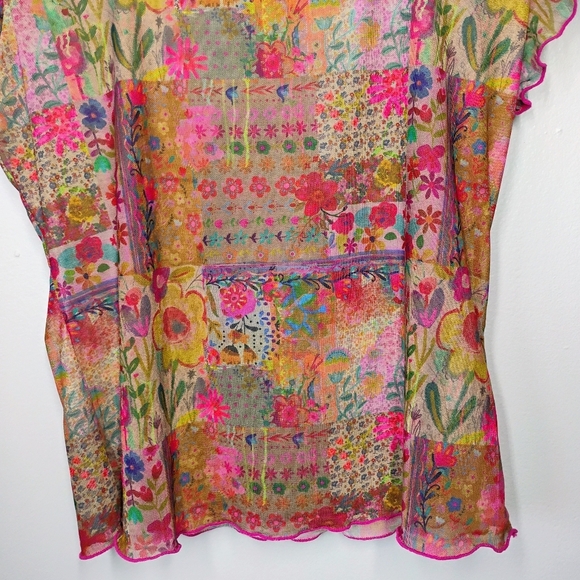 Natural Life Devon Mesh Short Sleeve Top Womens Large Multicolor Floral Hippie - Picture 2 of 9